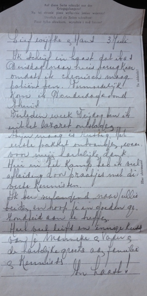 A letter written in pencil from Klaas Siersema to his wife while he was a prisoner at Oflag XIII-B in 1942.